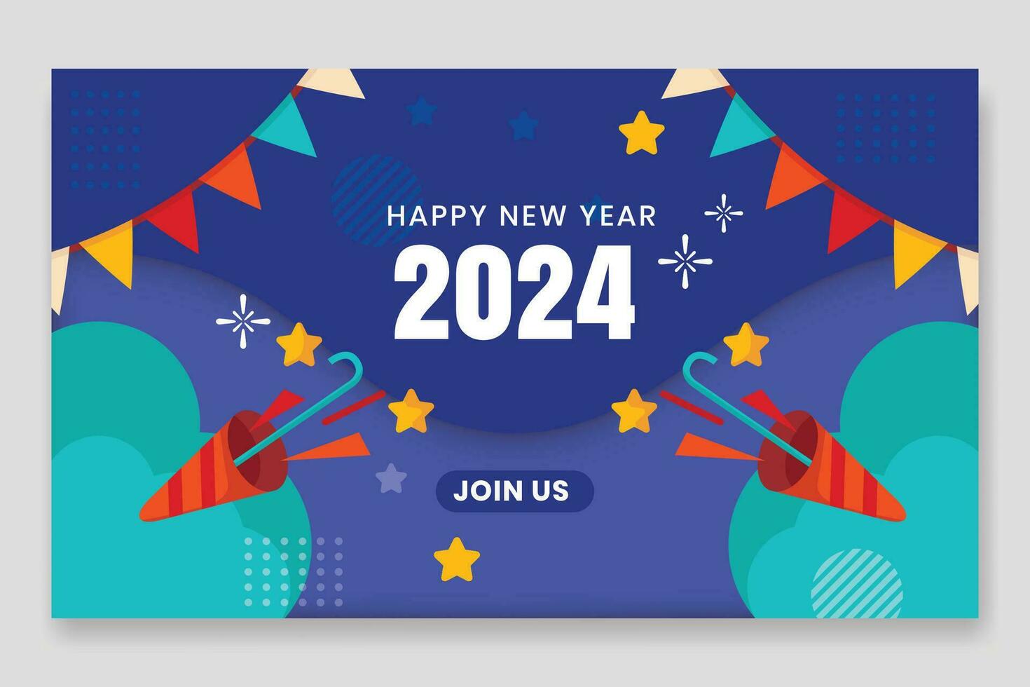 Vector Gradient New Year 2024 Horizontal Banner Template.