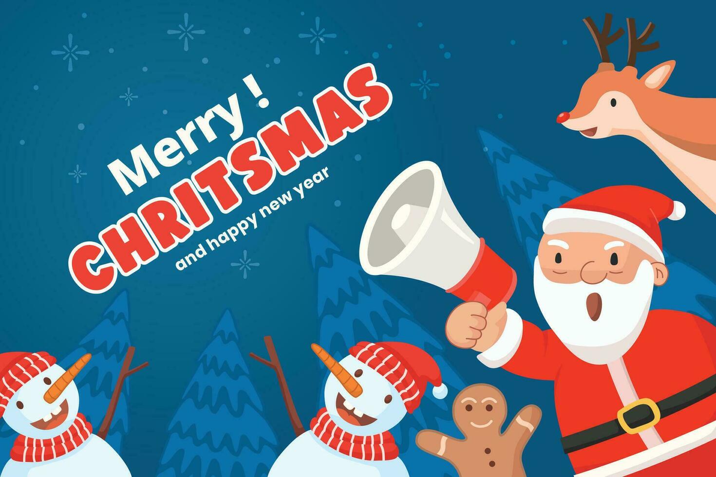 Papa Noel claus participación un megáfono, modelo ilustración bandera para alegre Navidad vector