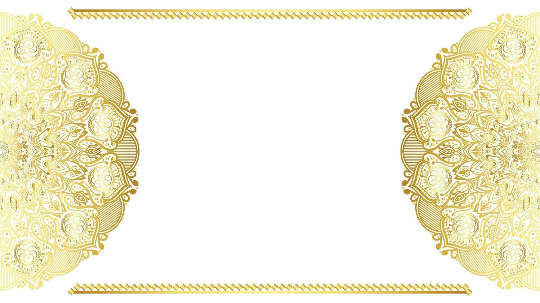 Luxury golden mandala rectangle corner certificate border pattern line photo thai frame islamic wedding invitation background vector