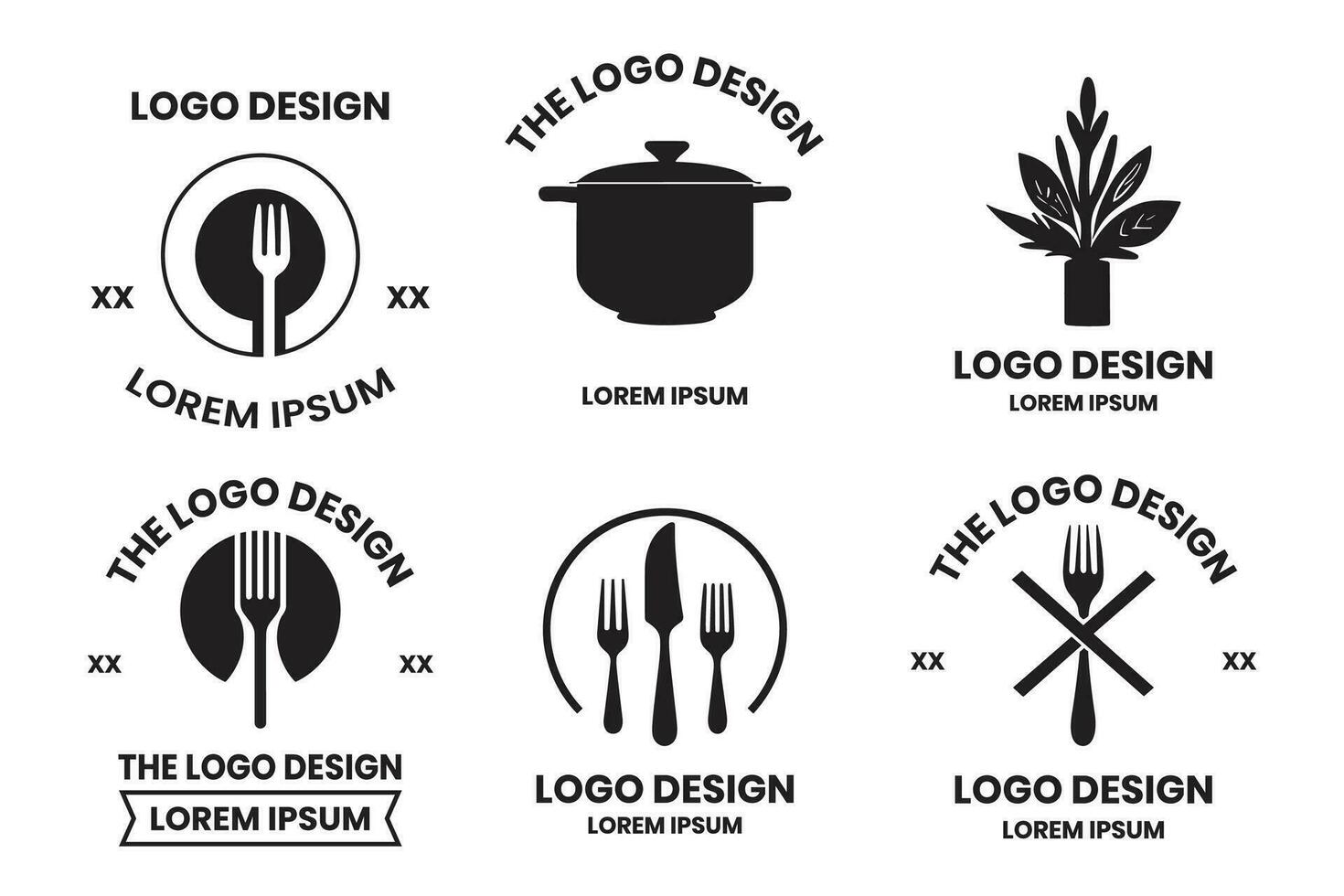 Fork and kitchen equipment logo for restaurant in vintage style vector