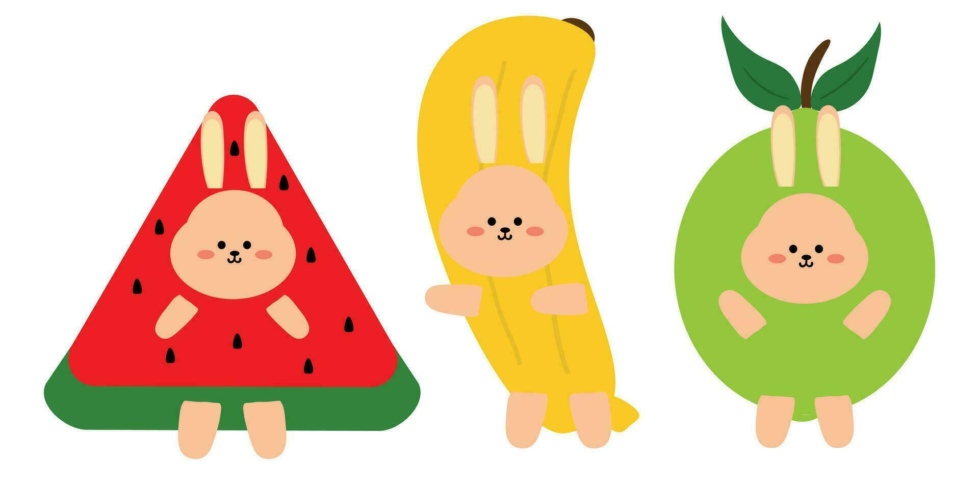 Set of cute rabbit wear fruit costume cartoon on white background. Animal character vector