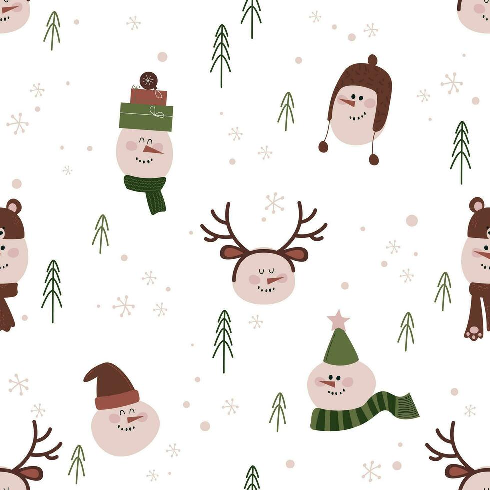 Seamless pattern with christmas snowmen vector