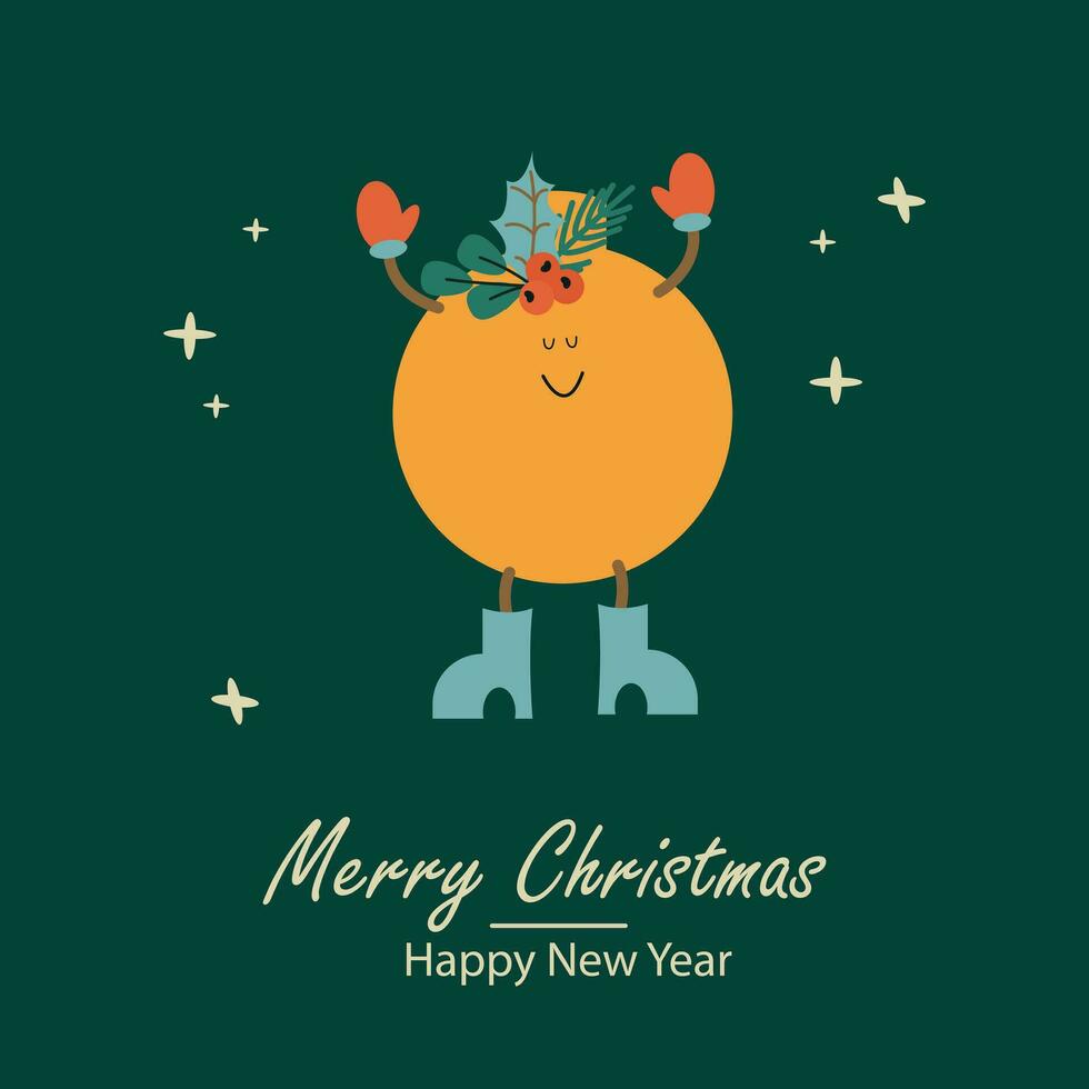 Navidad y contento nuevo año tarjeta postal. linda Navidad pelota con copos de nieve vector