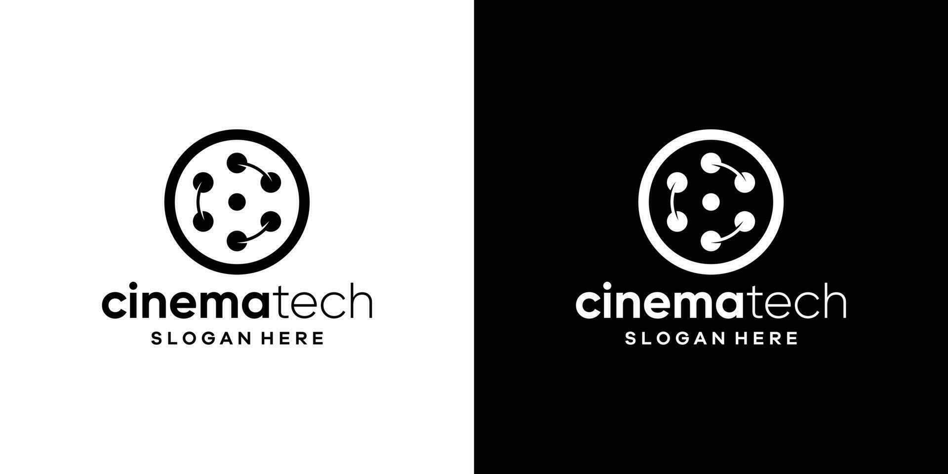 Cinema logo design template with technology connection design graphic vector illustration. Symbol, icon, creative.