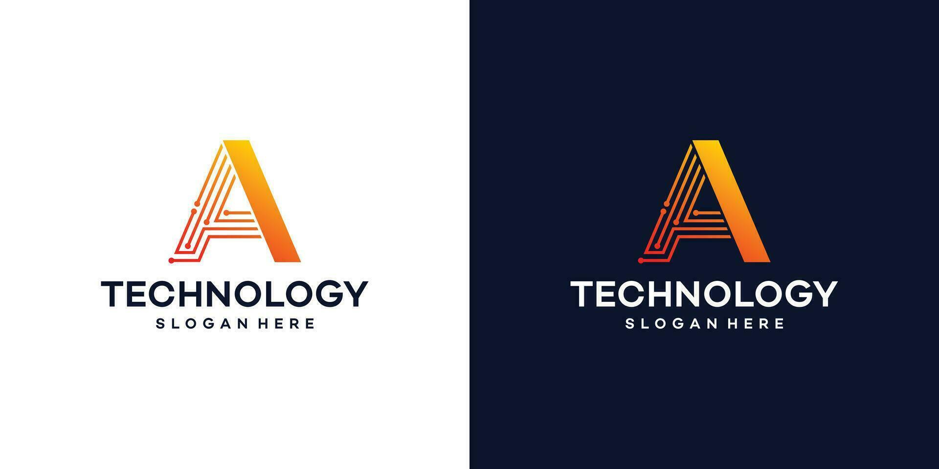 letter A tech style. initial A for technology symbol, internet, system, Artificial Intelligence and computer. inspiration logo design modern. vector