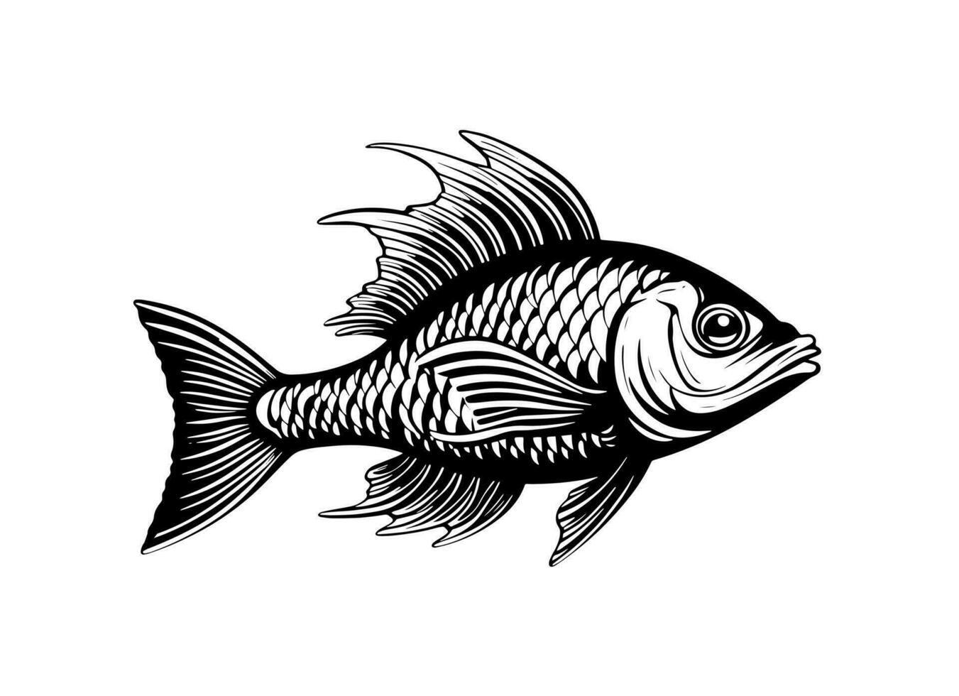 Fish is a resident of the sea. Vector illustration in doodle style