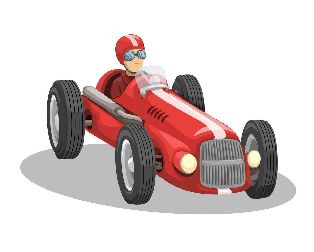 Classic Formula Racing Car Cartoon Illustration Vector