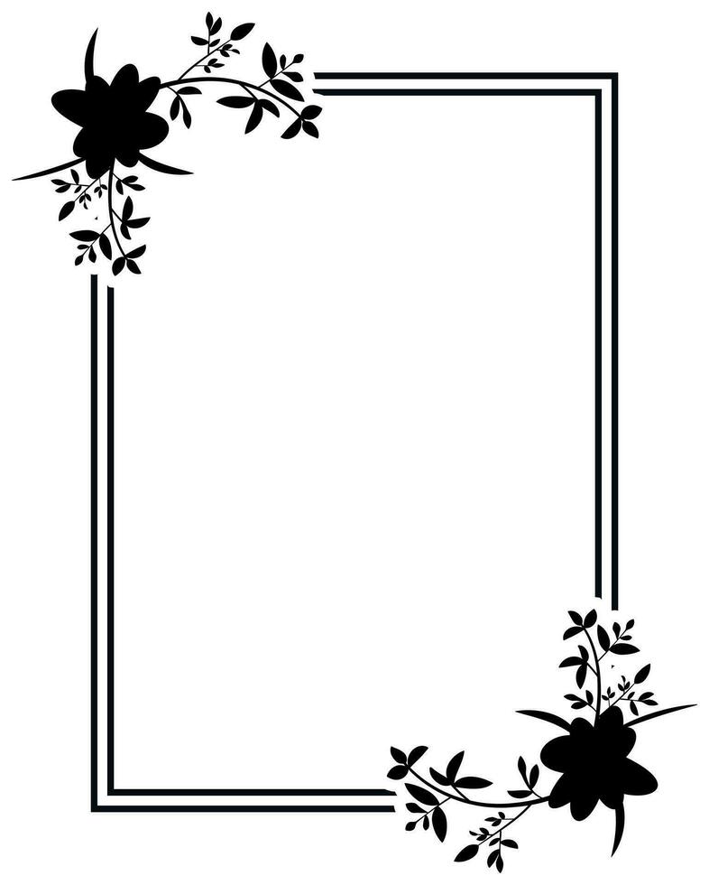 a black and white floral border with leaves, Black and white frame with flowers silhouettes. Copy space. Vector clip art. ,black and white frame