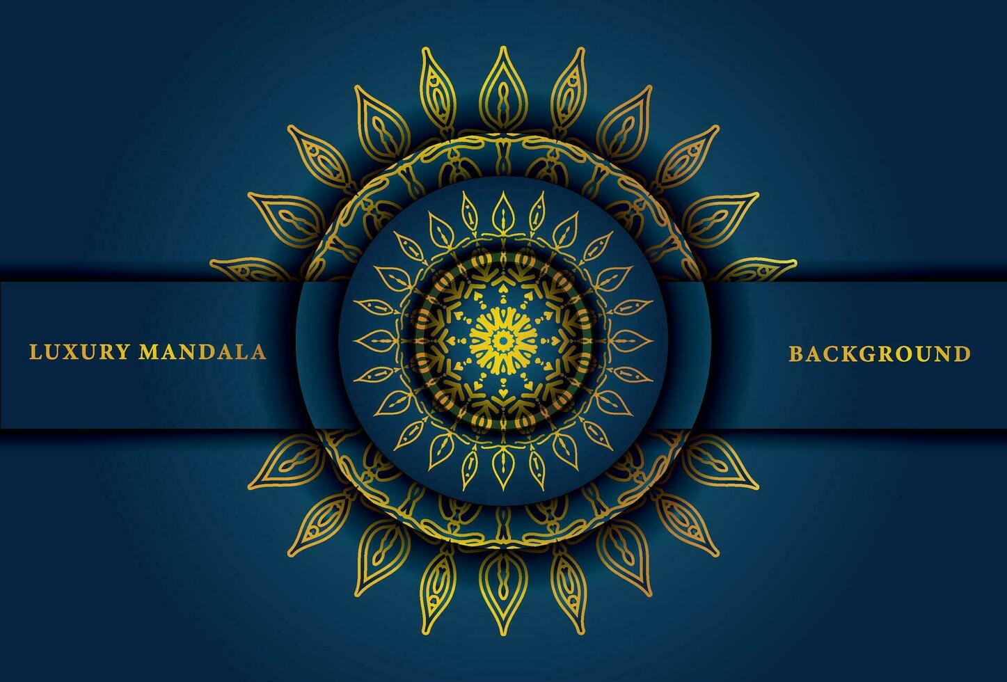 oro, invitación, tarjeta, diseño lujo mandala en azul antecedentes. vector ilustración para tu diseño. lujo antecedentes con ornamental mándala vector ilustración.