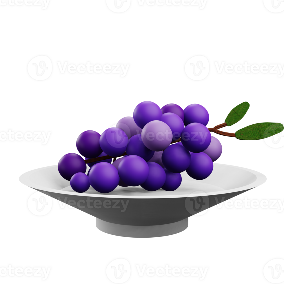 3 D illustration of grape on a plate png