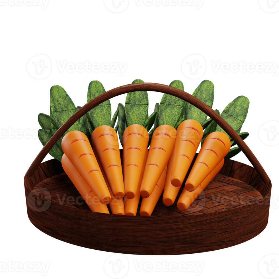 3 D illustration of carrot on a basket png