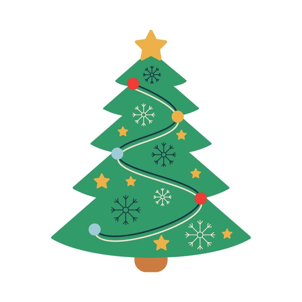 Christmas tree with decorations. Winter holiday elements. vector
