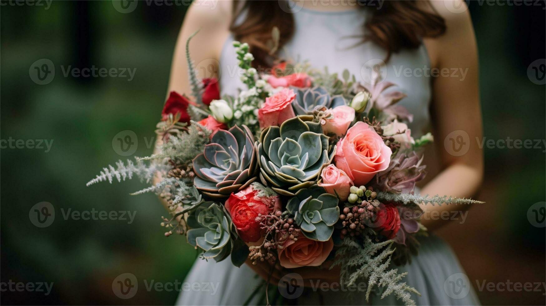 a bouquet of pink and yellow roses sitting on rocks AI Generated photo