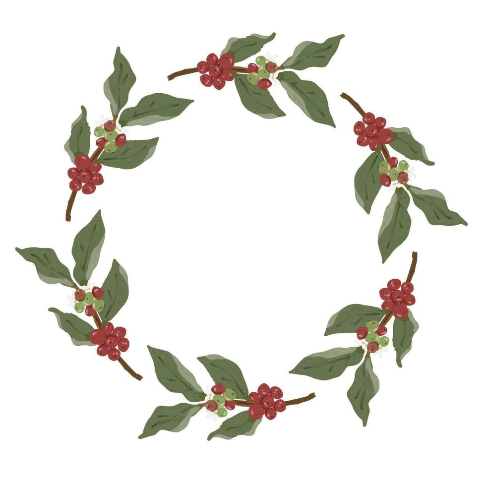cute oil brush style coffee elements wreath frame vector