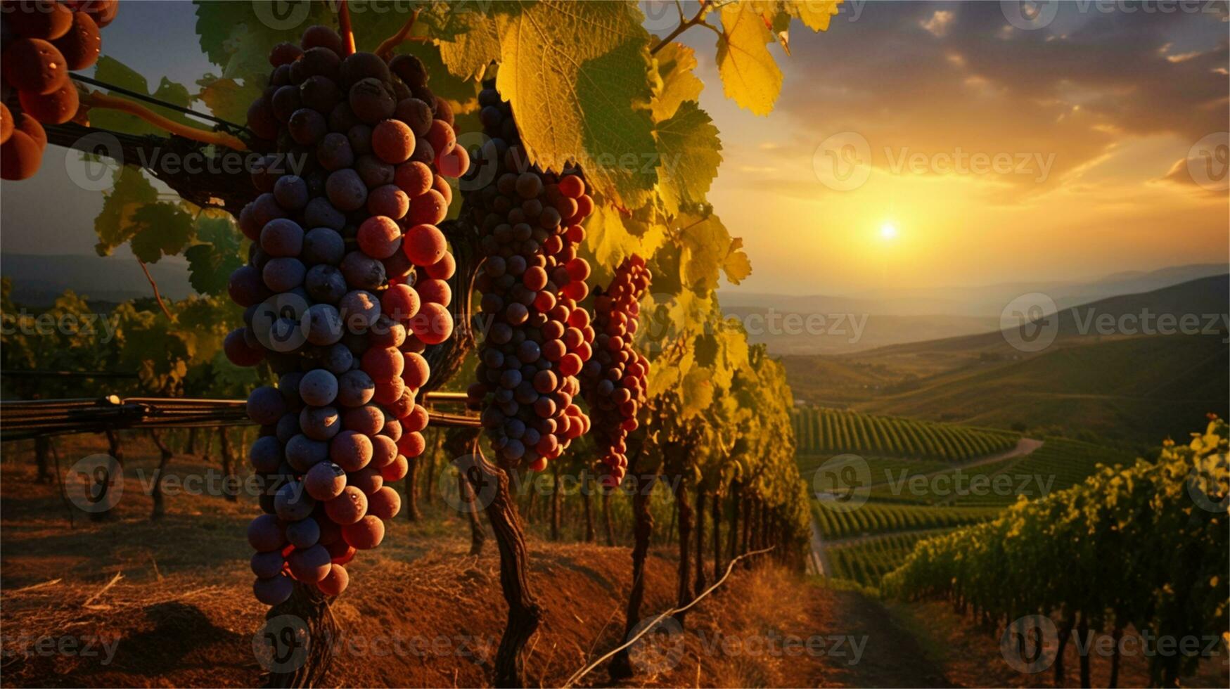 grapes in the vineyard at sunset AI Generated photo