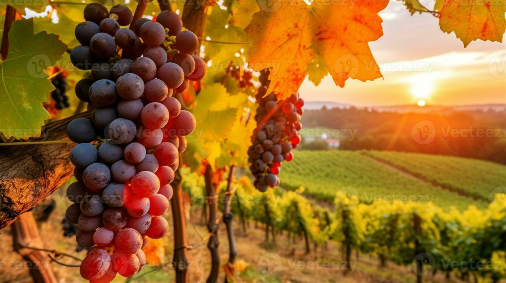 grapes in the vineyard at sunset AI Generated photo