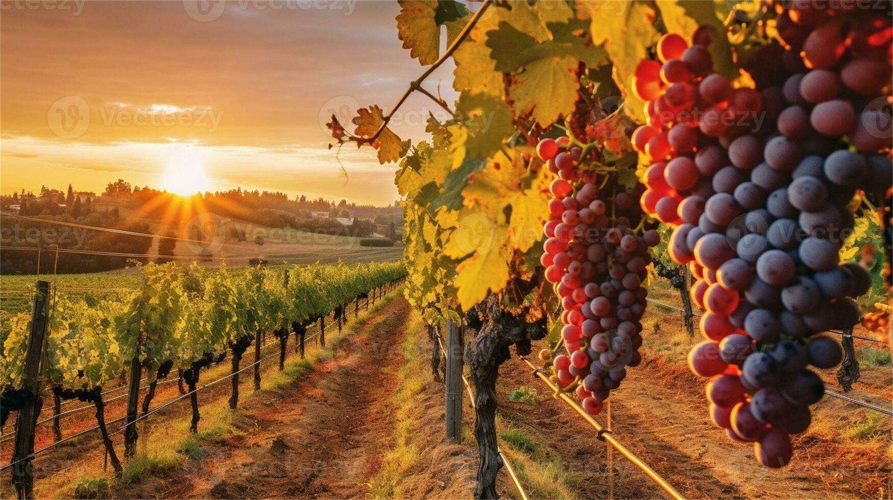 grapes in the vineyard at sunset AI Generated photo
