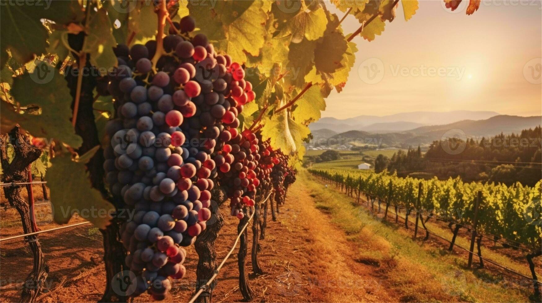 grapes in the vineyard at sunset AI Generated photo