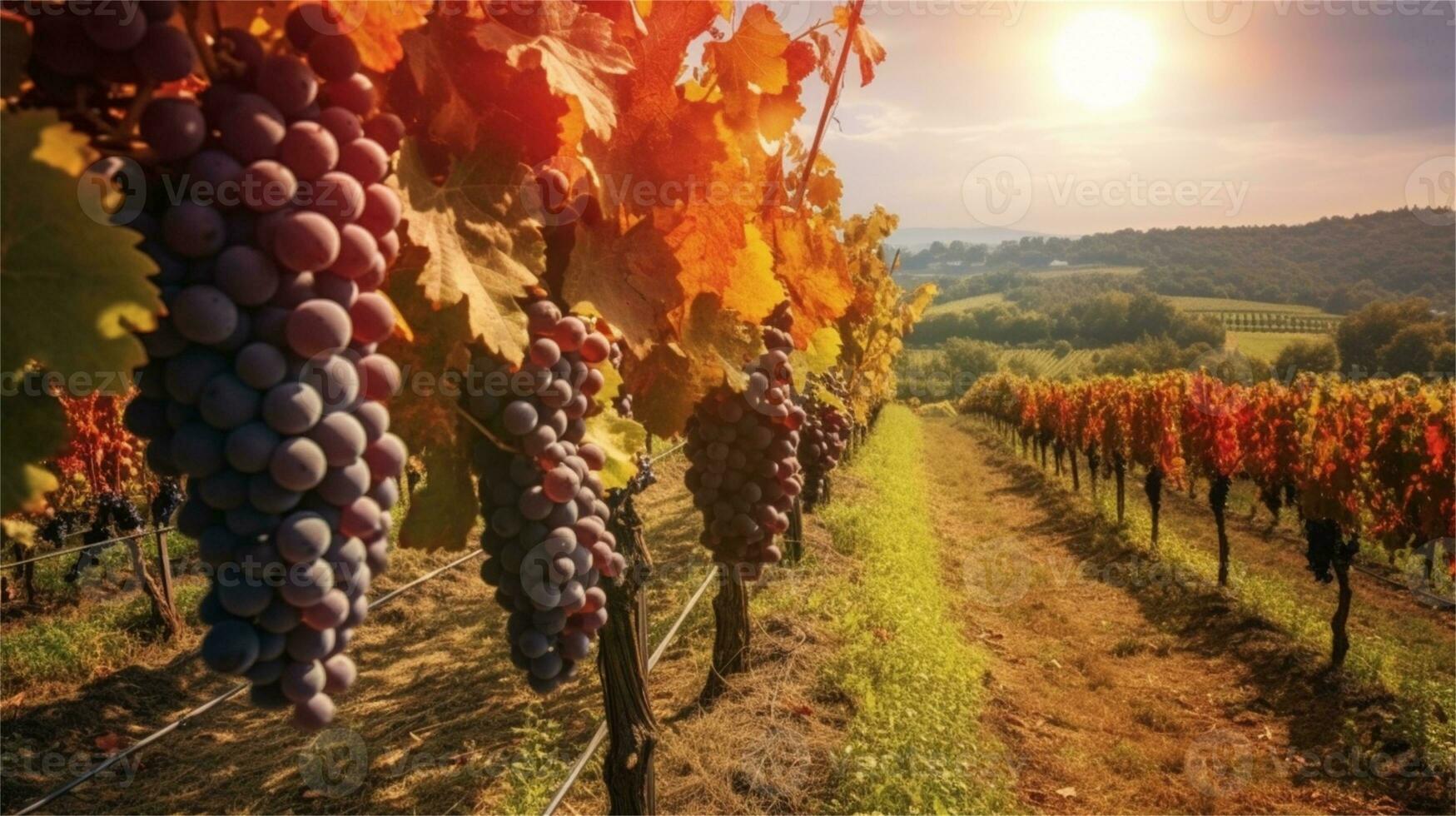 grapes in the vineyard at sunset AI Generated photo