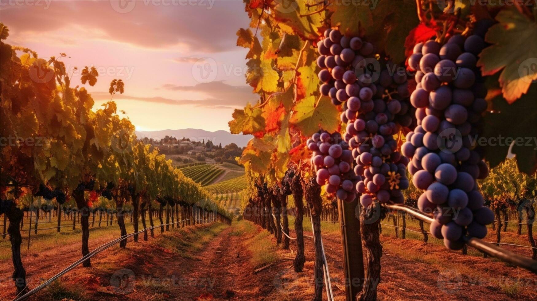grapes in the vineyard at sunset AI Generated photo
