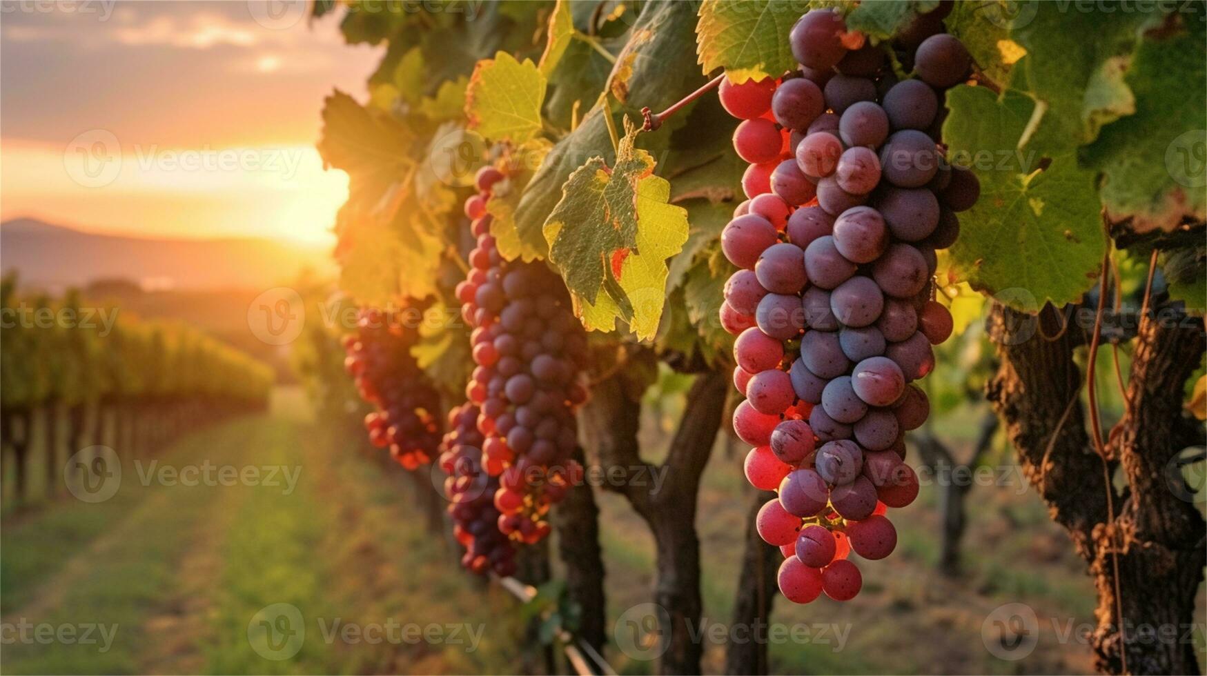 grapes in the vineyard at sunset AI Generated photo