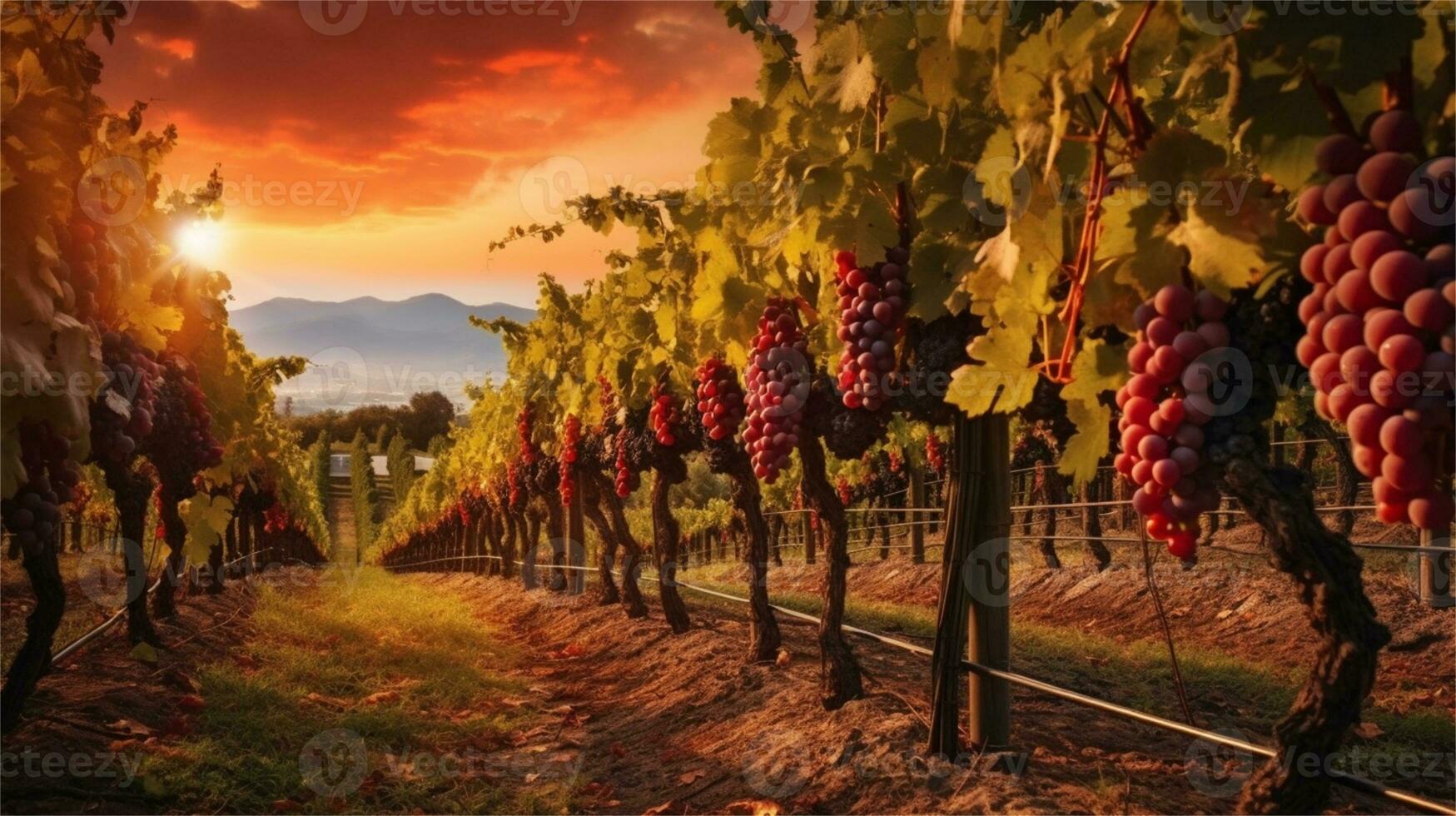 grapes in the vineyard at sunset AI Generated photo