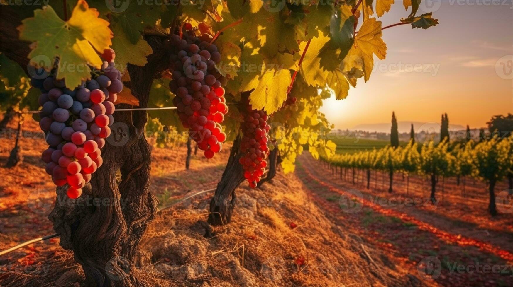 grapes in the vineyard at sunset AI Generated photo