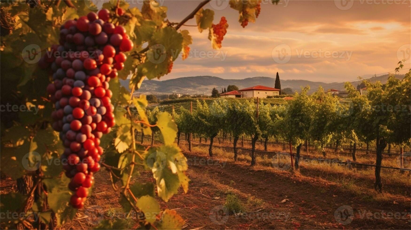 grapes in the vineyard at sunset AI Generated photo