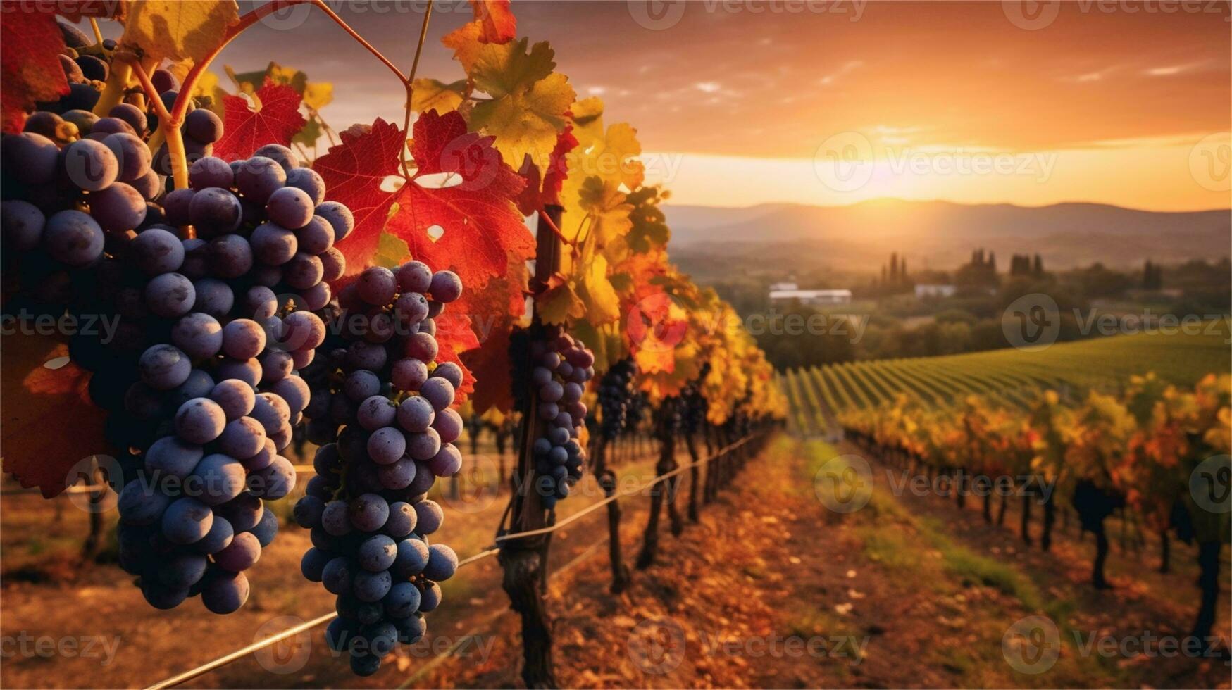 grapes in the vineyard at sunset AI Generated photo
