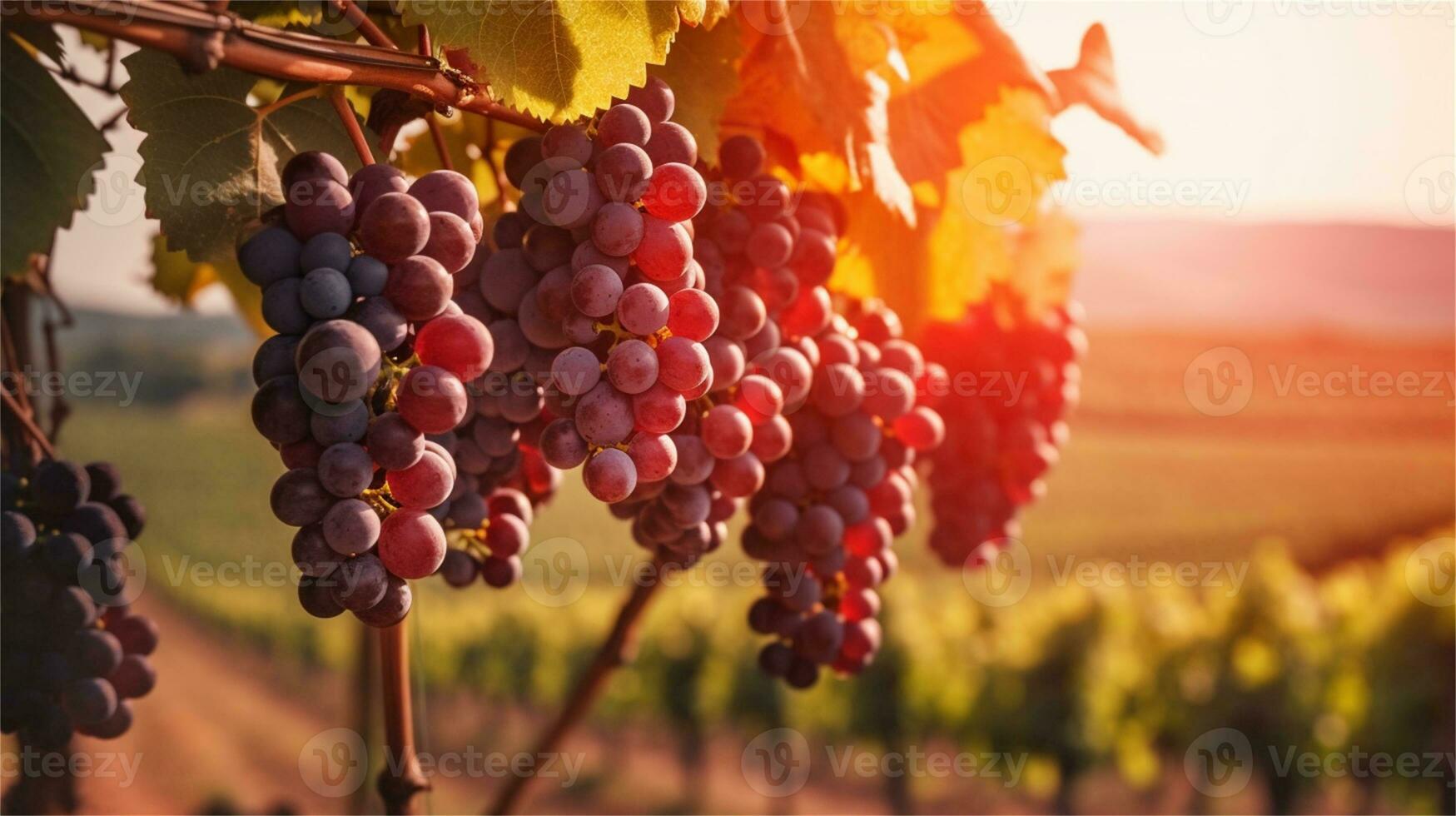 grapes in the vineyard at sunset AI Generated photo