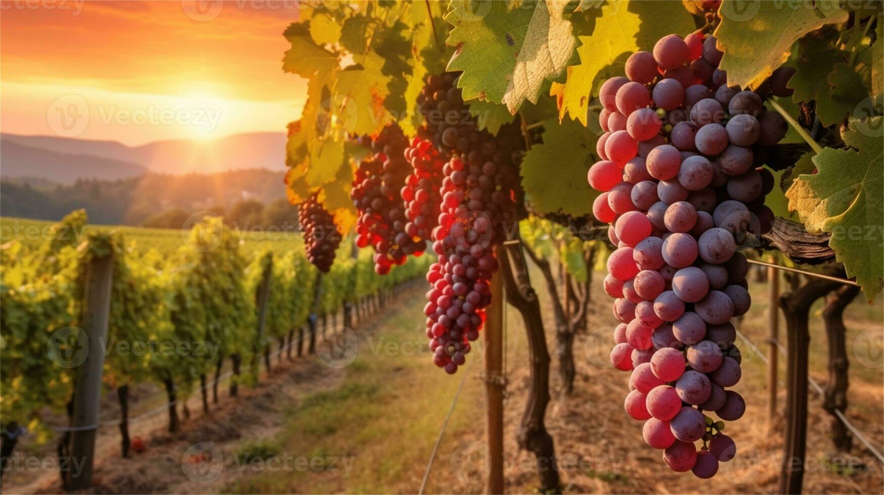 grapes in the vineyard at sunset AI Generated photo