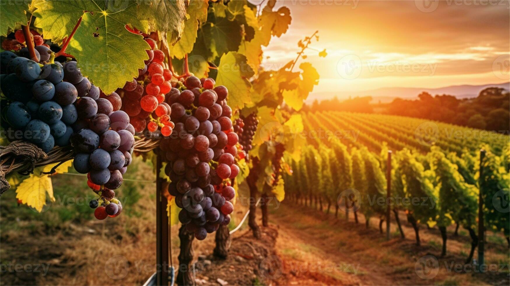 grapes in the vineyard at sunset AI Generated photo