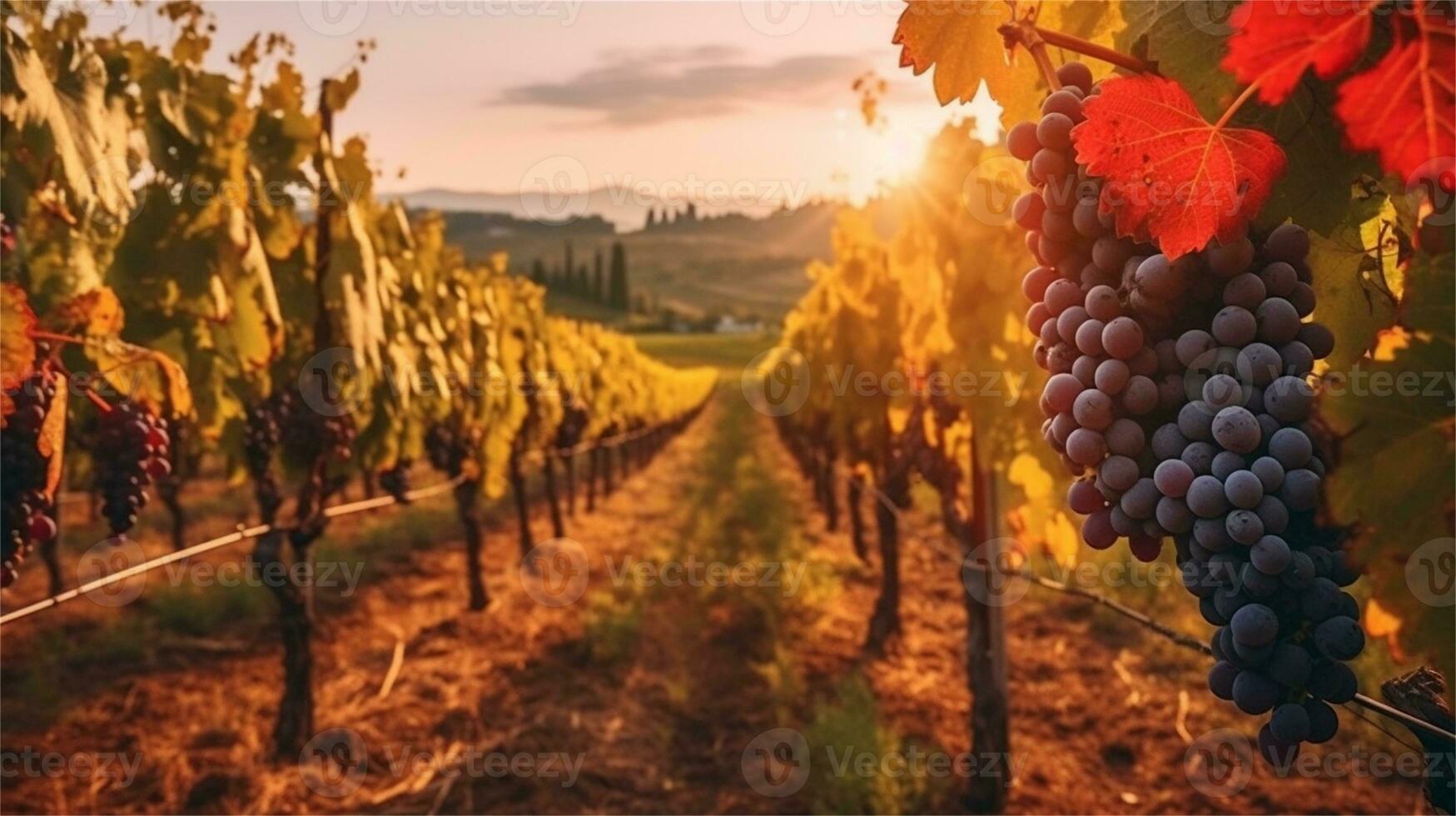 grapes in the vineyard at sunset AI Generated photo