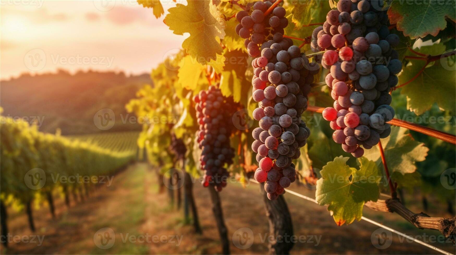 grapes in the vineyard at sunset AI Generated photo