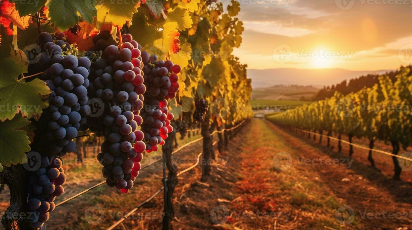 grapes in the vineyard at sunset AI Generated photo