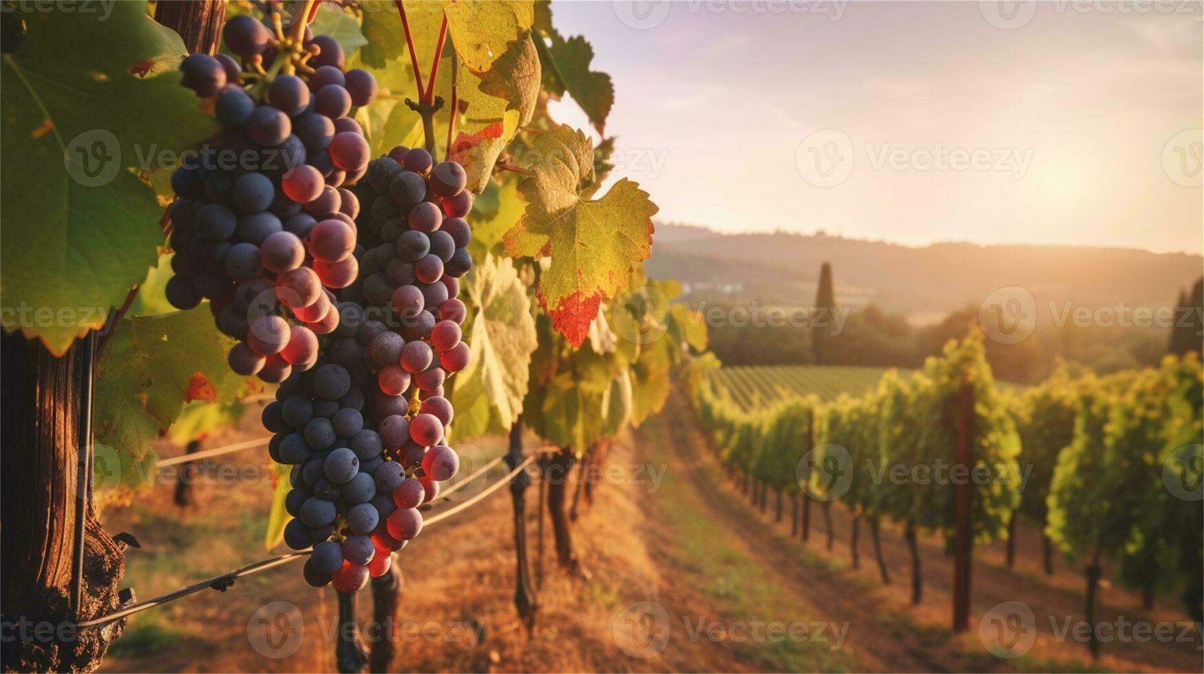 grapes in the vineyard at sunset AI Generated photo