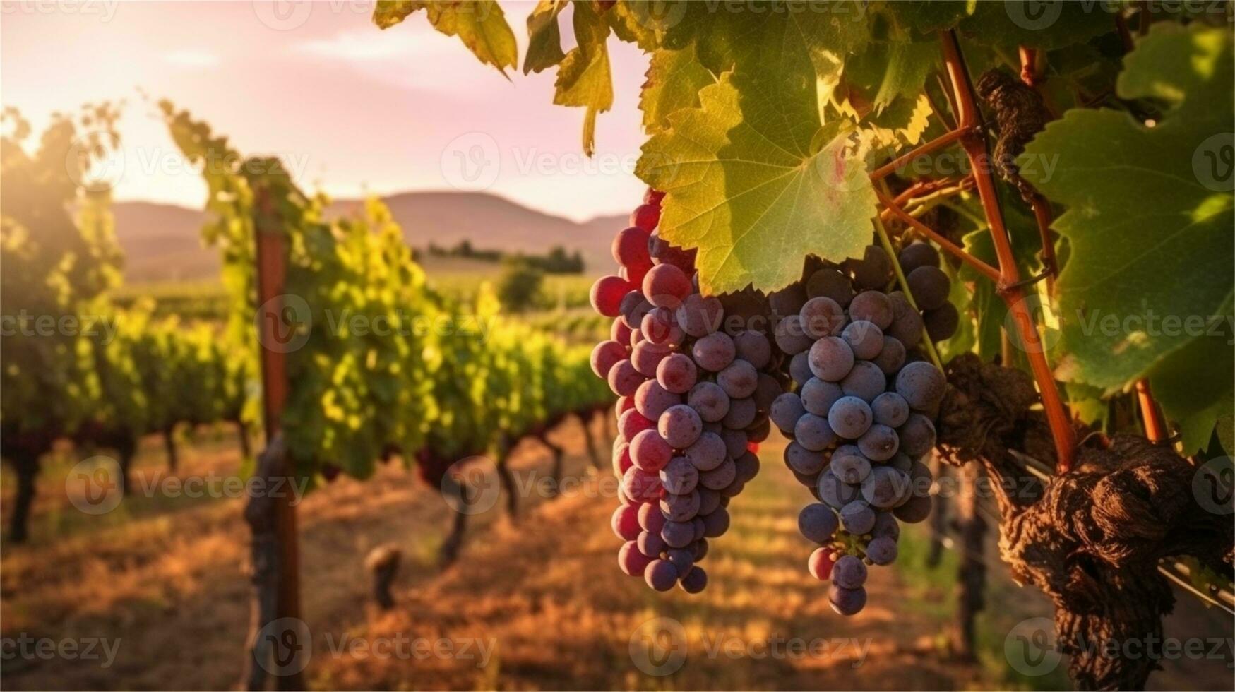grapes in the vineyard at sunset AI Generated photo