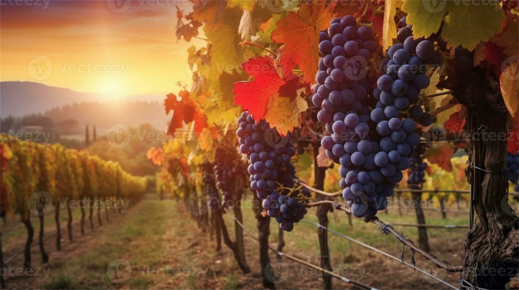 grapes in the vineyard at sunset AI Generated photo