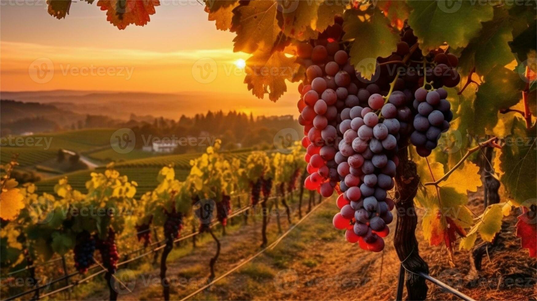 grapes in the vineyard at sunset AI Generated photo