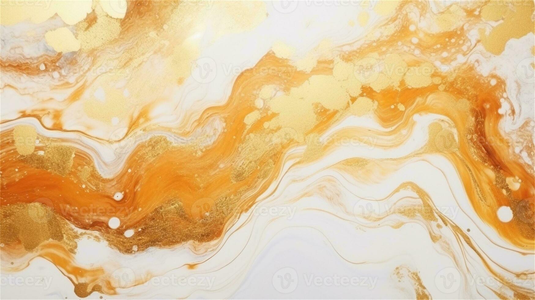 a close up of a marble surface with orange and white paint AI Generated photo