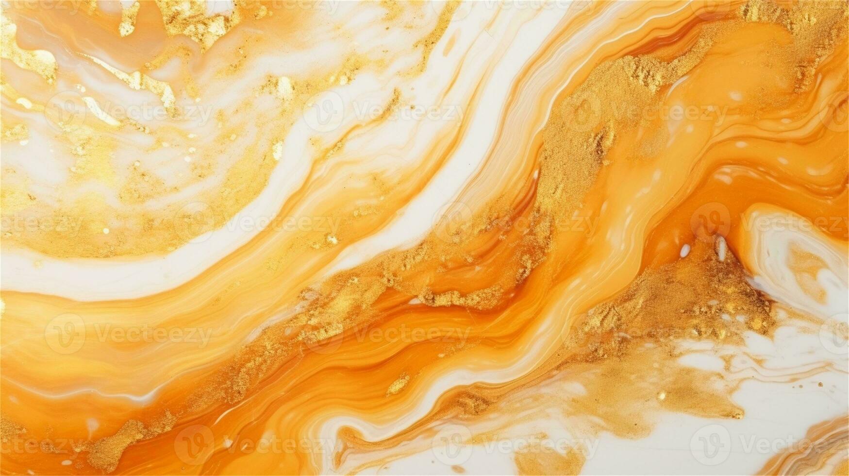 a close up of a marble surface with orange and white paint AI Generated photo