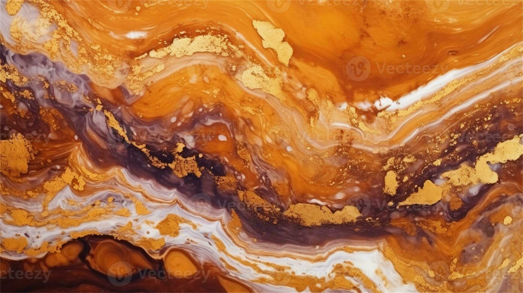 a close up of a marble surface with orange and white paint AI Generated photo
