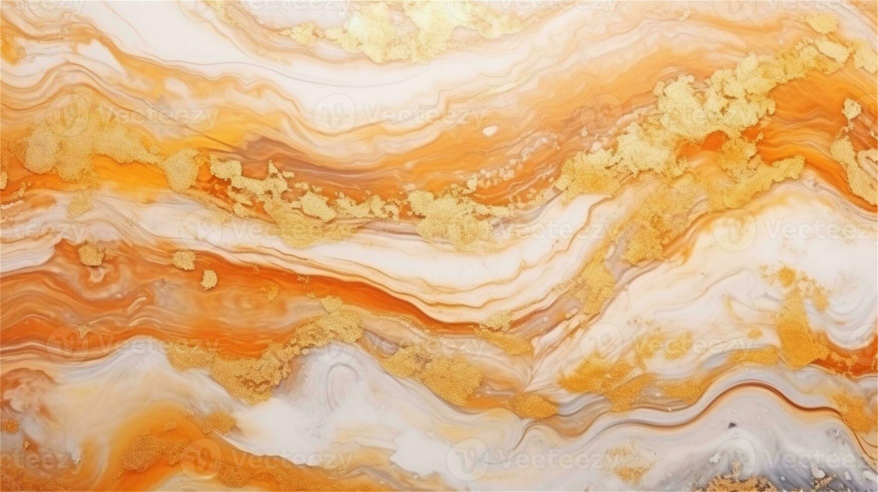 a close up of a marble surface with orange and white paint AI Generated photo