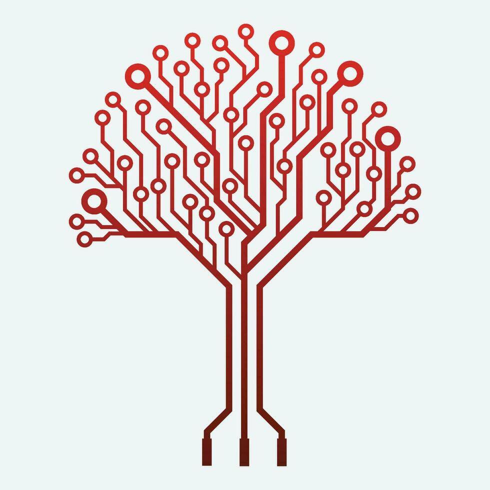 Red Circuit Tree data technology on white background. Digital circuit board internet connection. vector