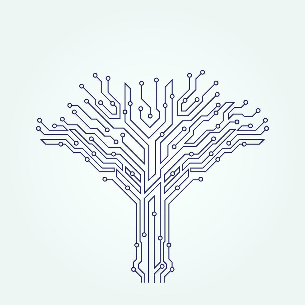 Circuit technology tree on white background. Computer engineering hardware system. vector