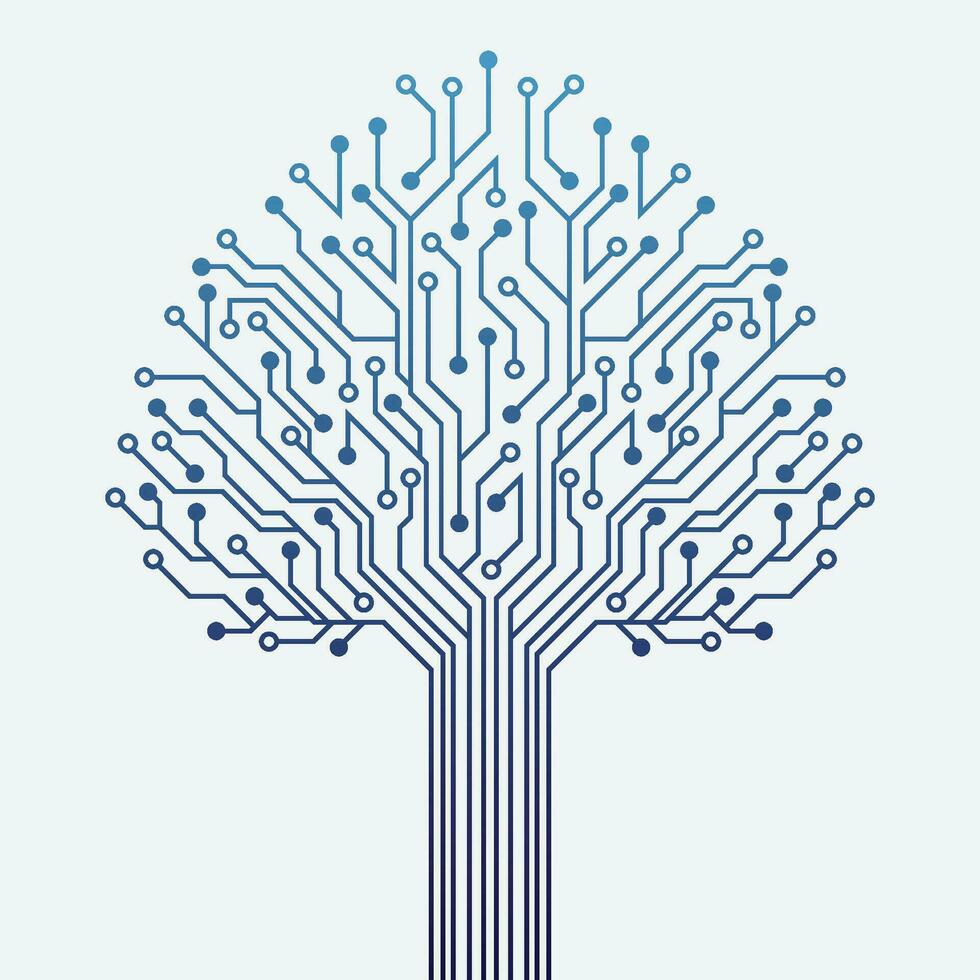 Vector Circuit technology tree on white background. Computer engineering hardware system.