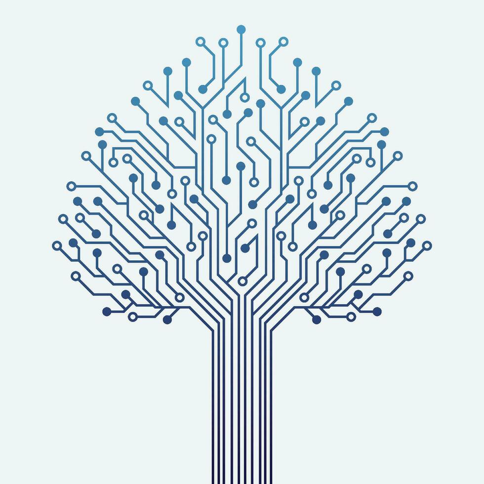 Vector Circuit technology tree on white background. Computer engineering hardware system.