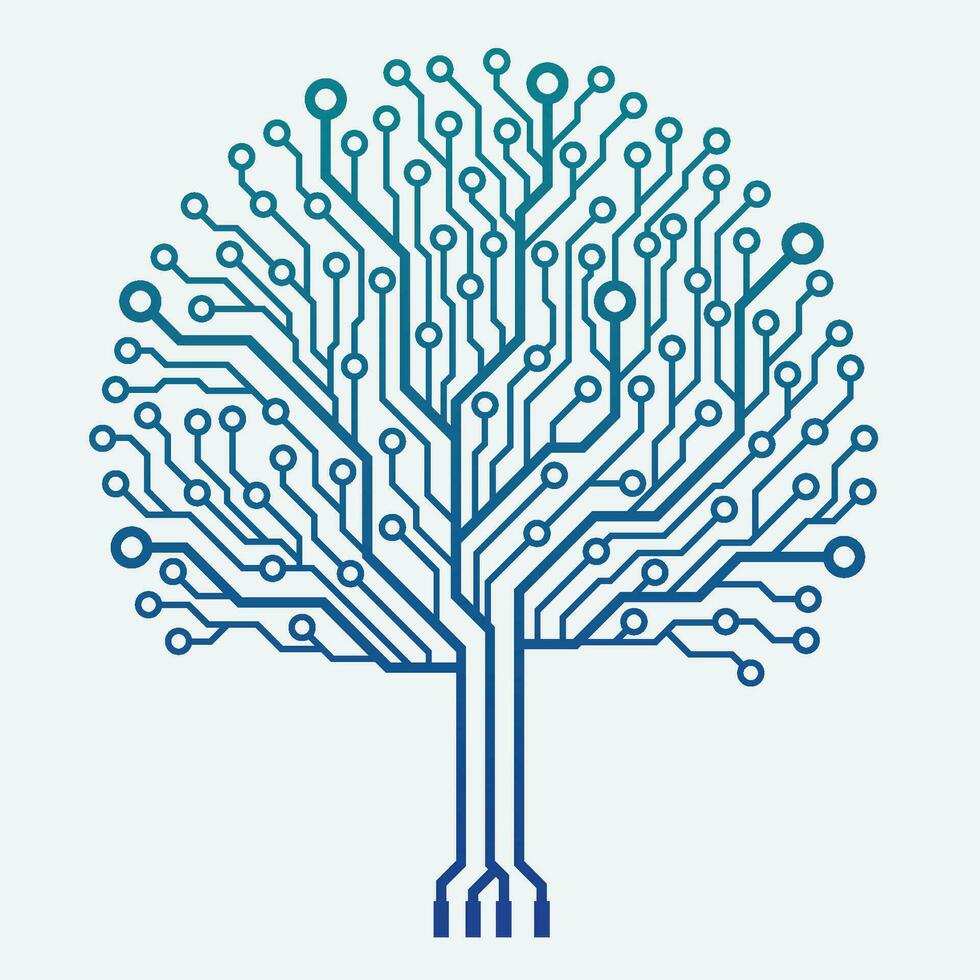 Circuit Tree data technology on white background. Digital circuit board internet connection. vector