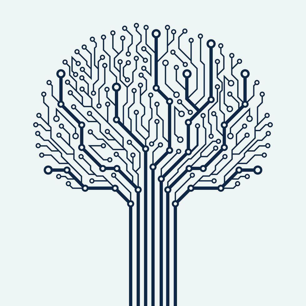 Vector Circuit technology tree on white background. Computer engineering hardware system.