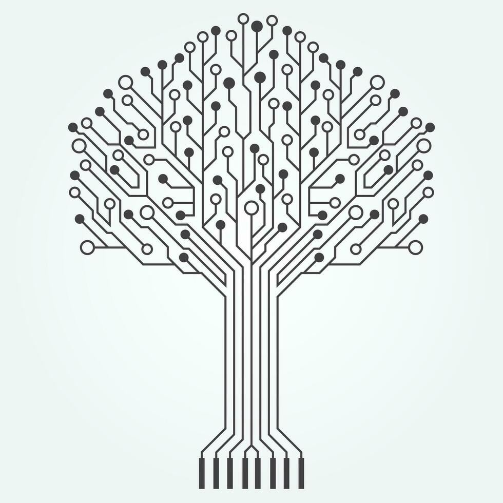 Circuit technology tree on white background. Computer engineering hardware system. vector